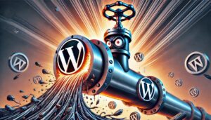 a cartoon of a pipeline with an angry face with a wordpress logo